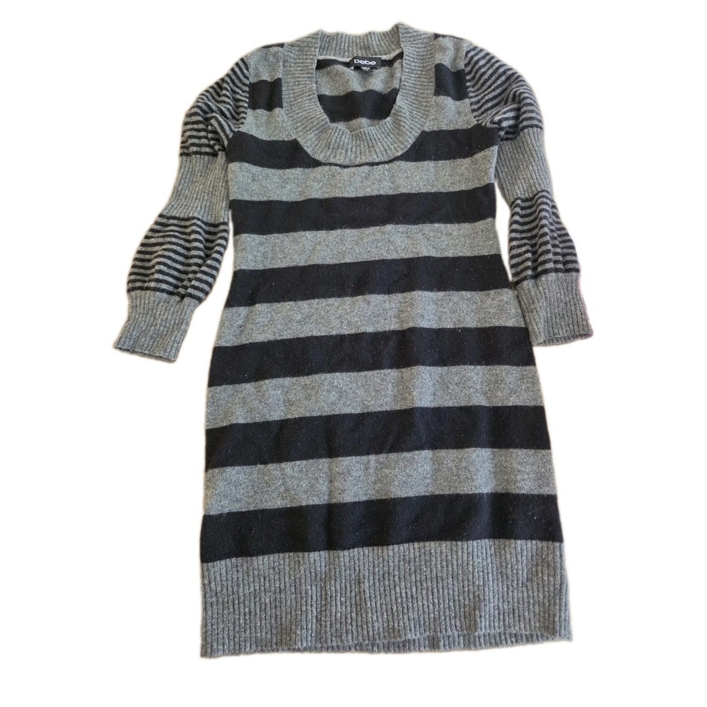 Bebe Gray Stripe CASHMERE  Knit Dress S Sexy Fitted